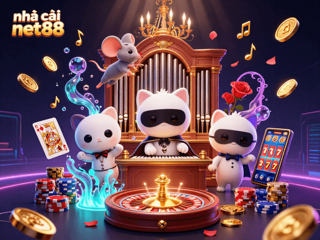 Engage with nhà cái net88's thrilling atmosphere with a vivid 3D casino illustration.
