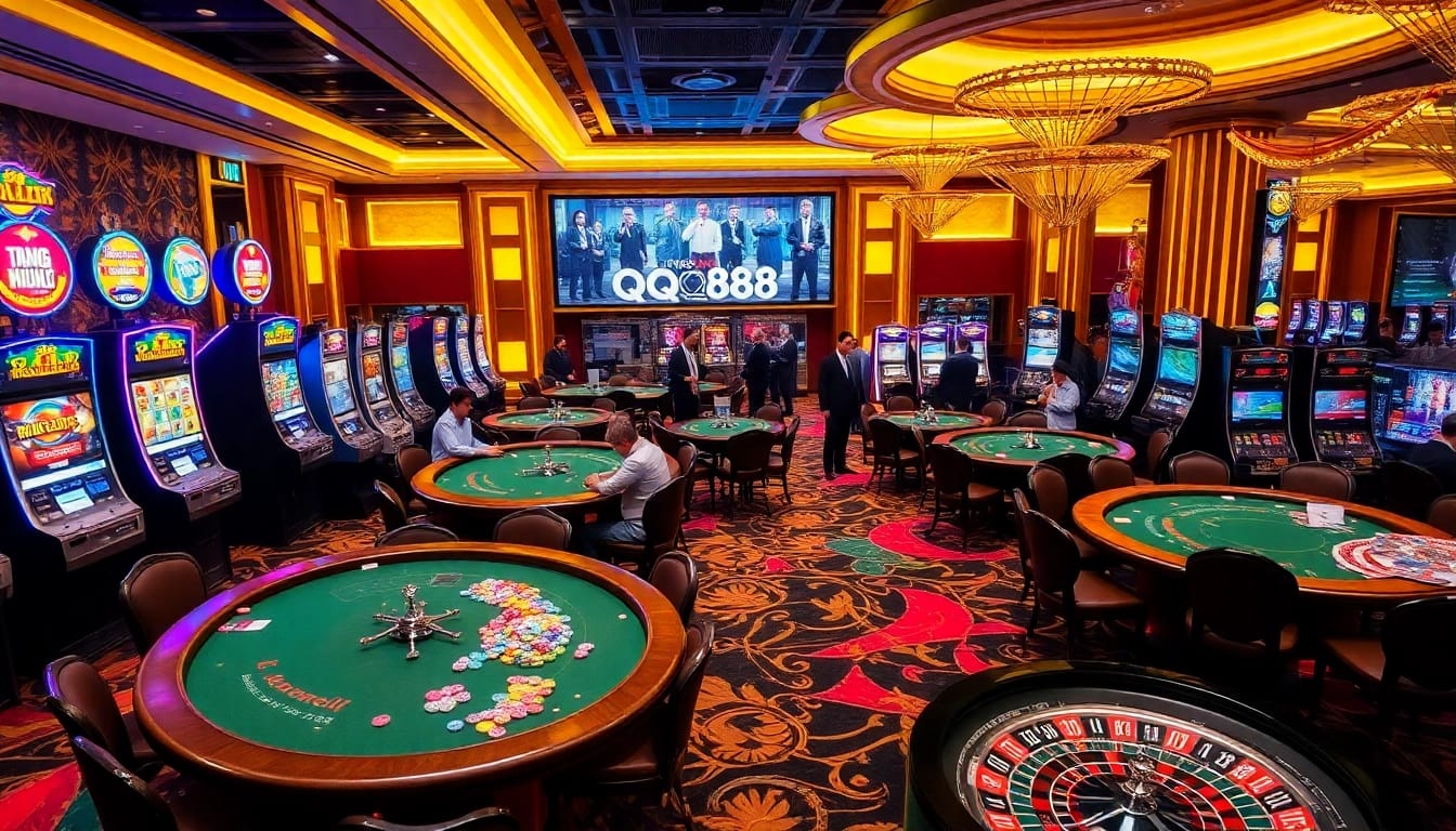 Experience the excitement at Trang Chủ QQ88 with dynamic gaming activities and vibrant casino visuals.