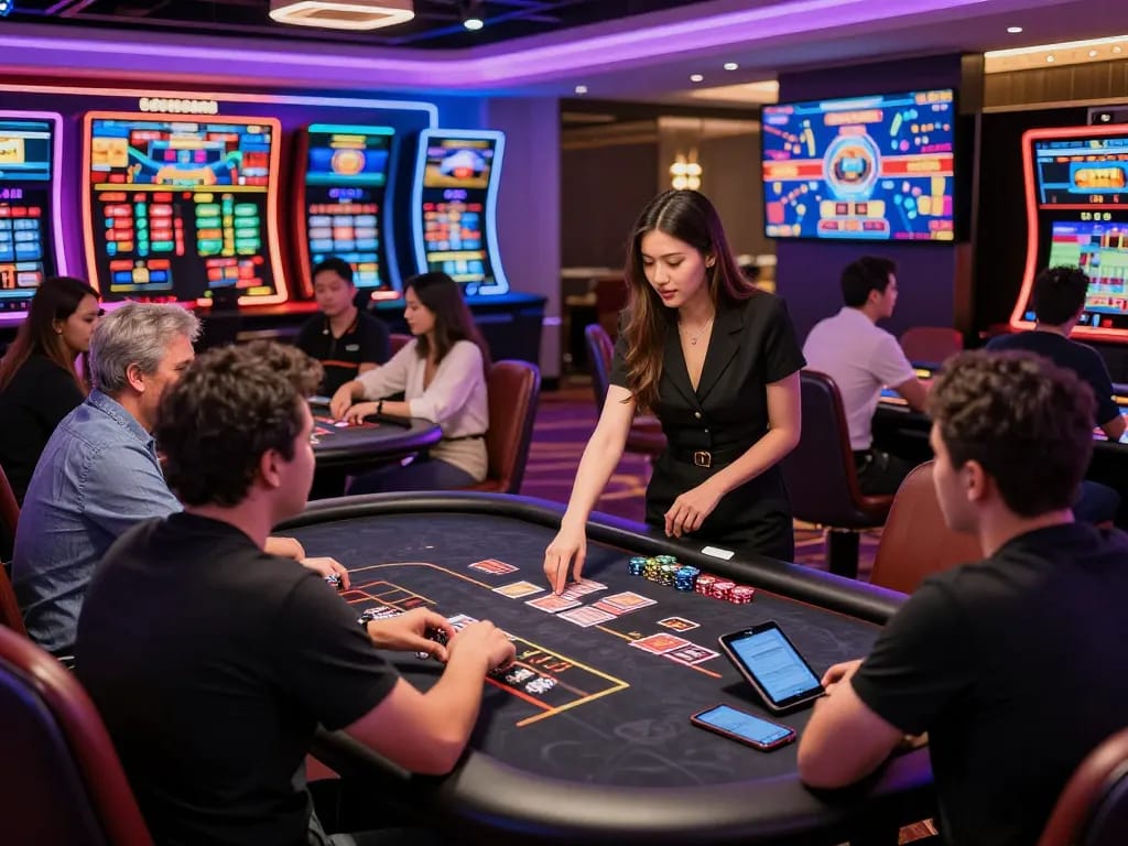 Engaging casino gaming experience at https://sc88.casino/ with live dealers, players enjoying vibrant atmosphere, and modern technology.
