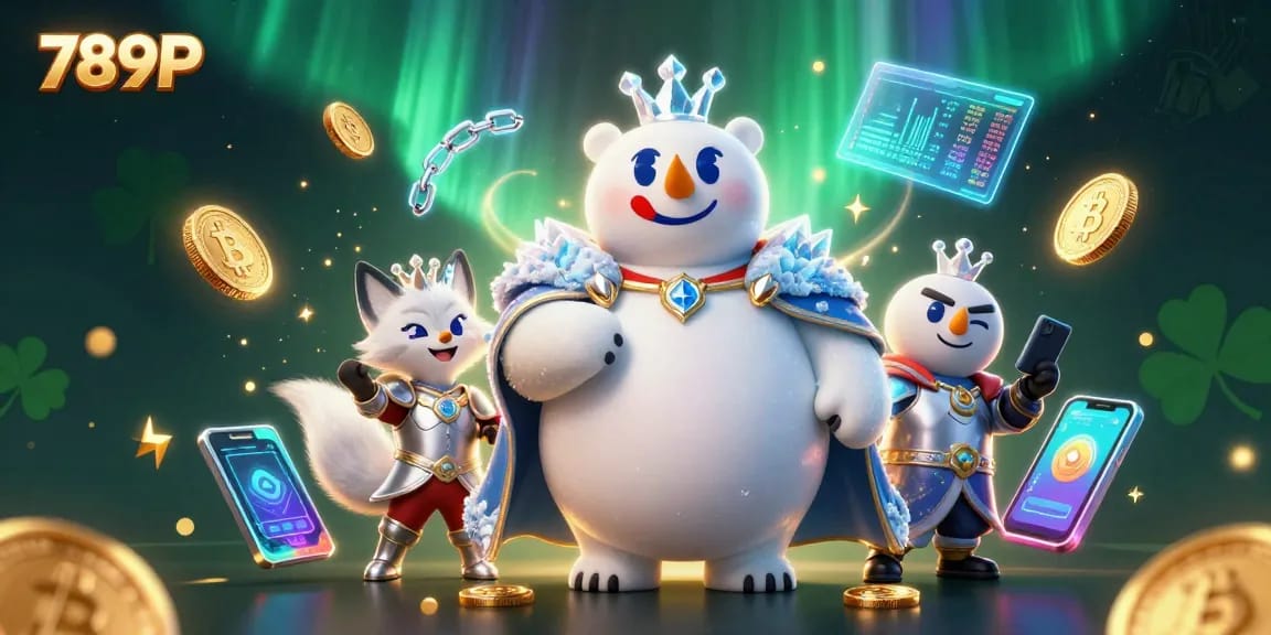Engage with 789P through captivating casino scenes featuring animated characters and cryptocurrencies.