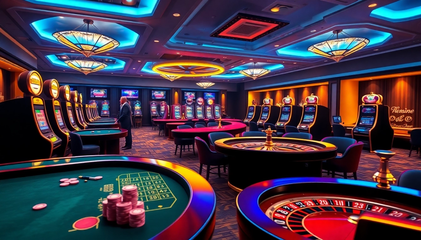 Experience the thrilling world of gambling at 69VN with vibrant slot machines and poker tables.