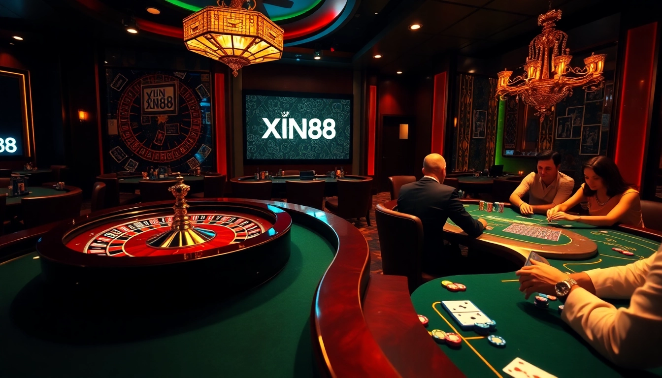 Experience thrilling gaming action at XIN88 as players engage in high-stakes poker and roulette.