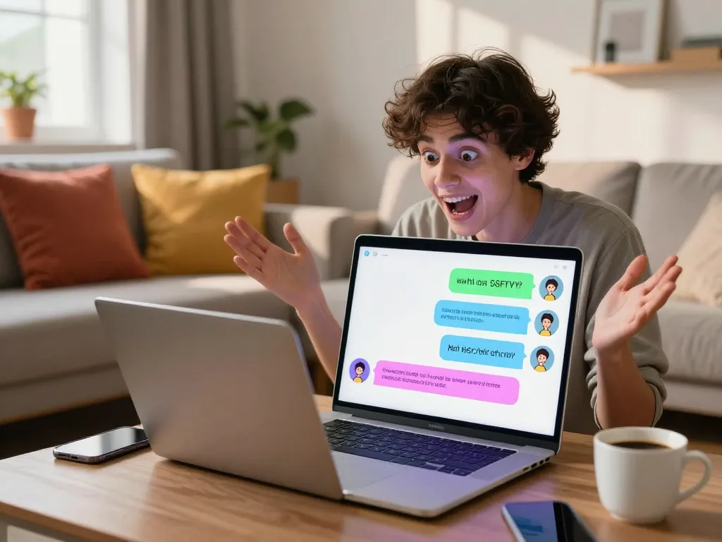 Engaging AI NSFW chat environment showcasing a lively interaction with a digital character in a cozy setting.