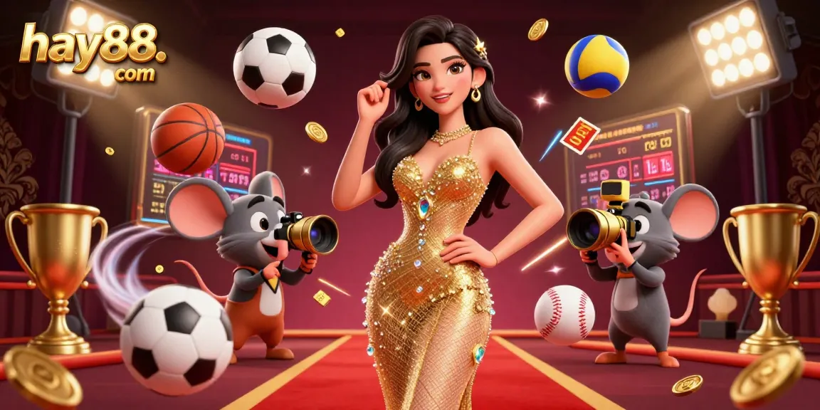 Join the gaming excitement at hay88. com with dynamic 3D casino scenes filled with sports elements and vibrant visuals.