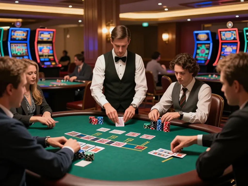 Experience thrilling gameplay at Da 88 blackjack table with intense focus from players and dealer.