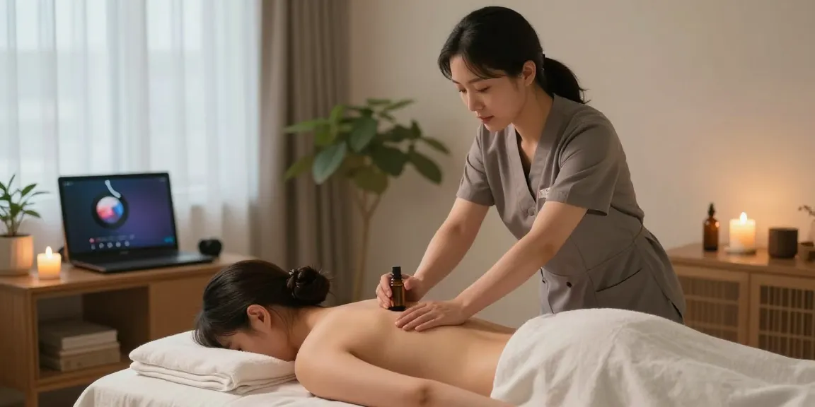 Relaxing 도봉구출장마사지 session in a serene home setting with a professional therapist.
