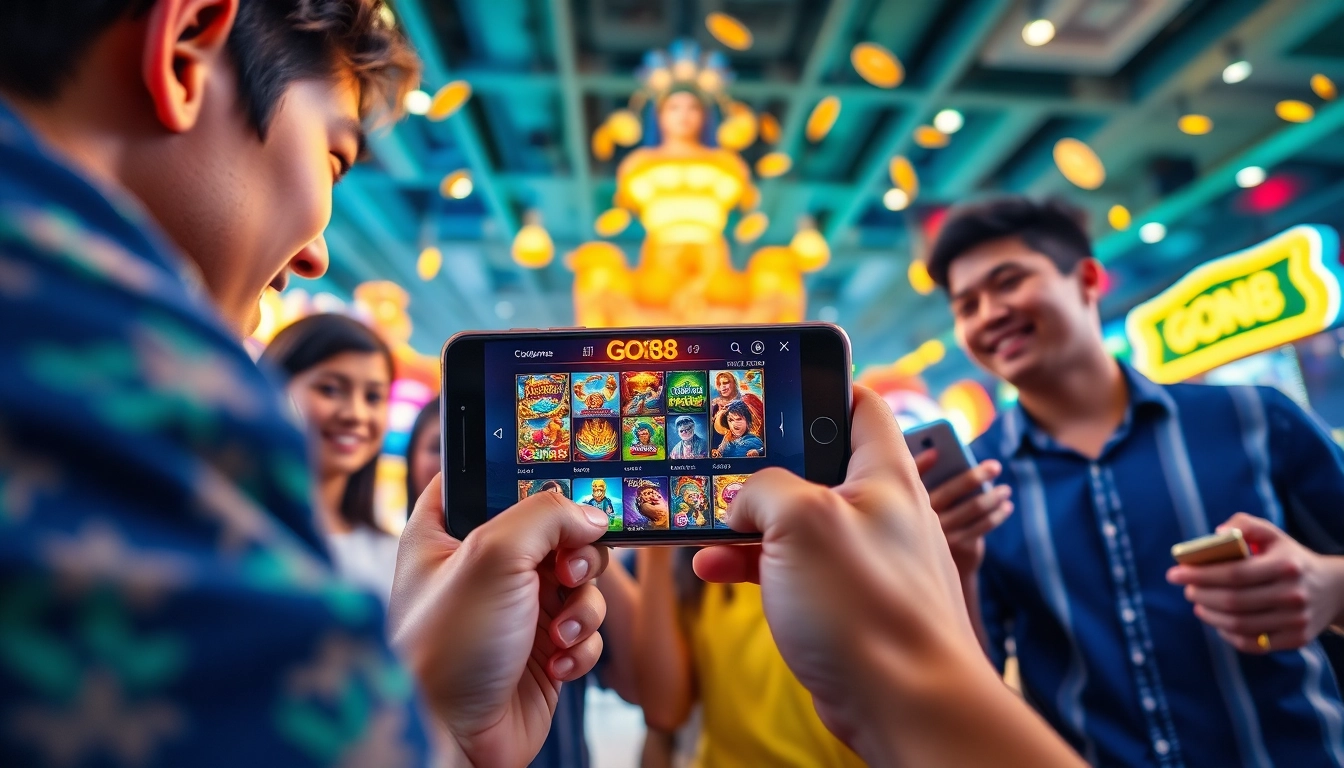 Interactive GO88 gaming app displayed on a smartphone, symbolizing excitement and engagement.