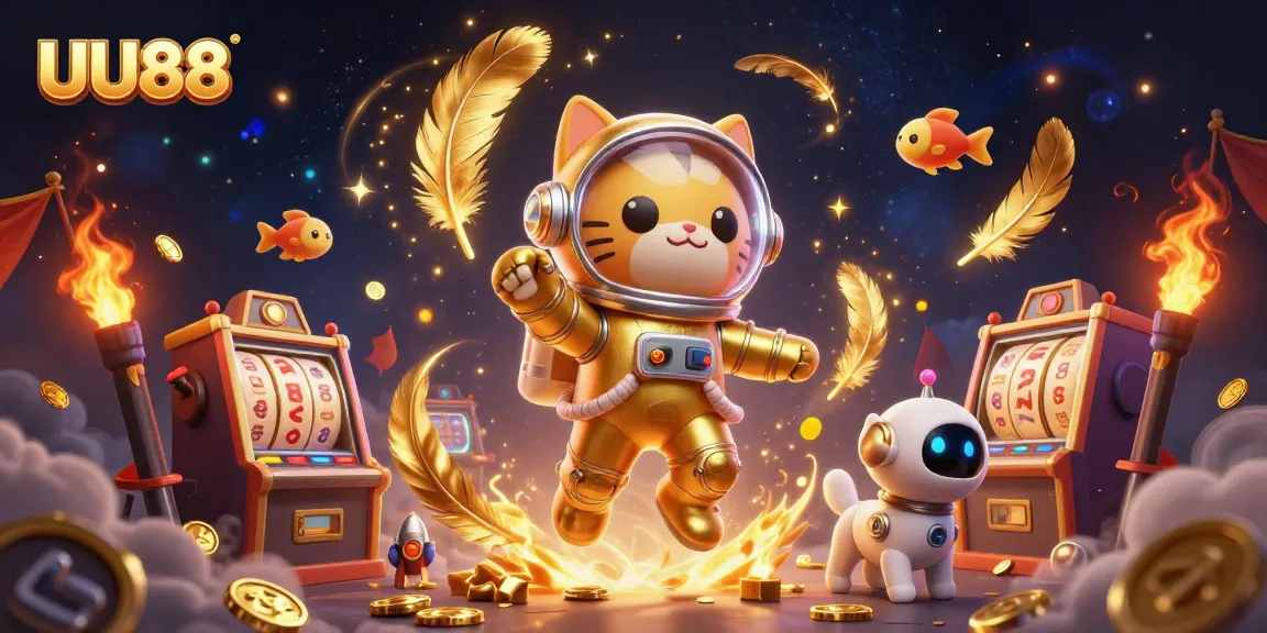Experience thrilling gaming at UU88 with dynamic characters amid golden casino elements and vibrant scene.