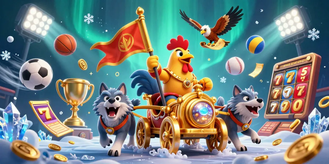 Dynamic casino scene at suncity features a rooster warlord in 3D chariot, evoking thrilling gaming adventures.