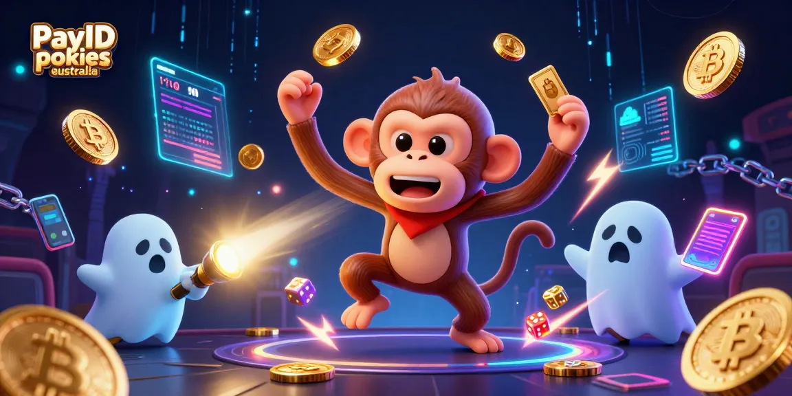 Engage with PayID pokies Australia in a vibrant casino scene filled with animated characters and golden treasures.