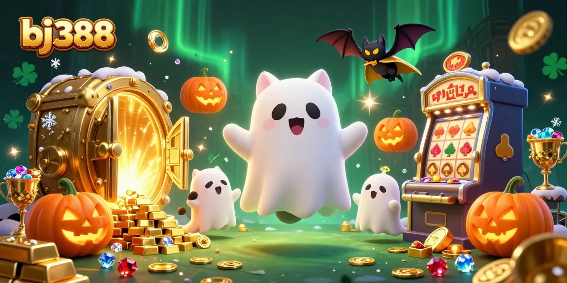 Experience thrilling bets at bj388 with a ghost cat and treasure-rich casino scene.