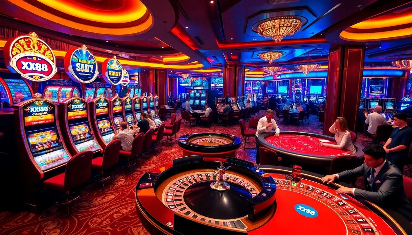 Players enjoying a thrilling moment at XX88's luxurious casino.