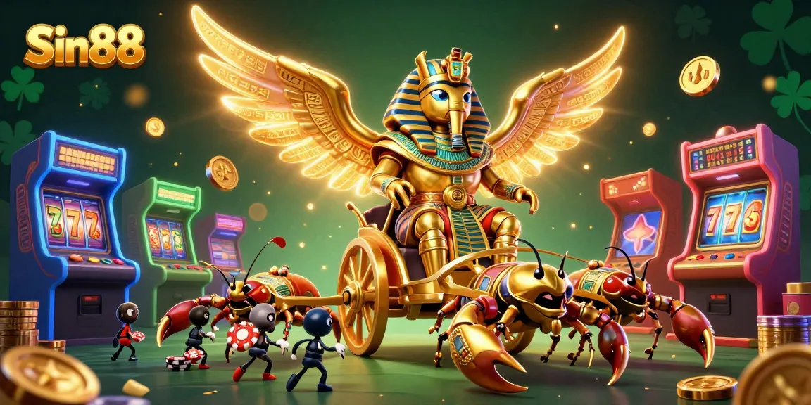 Spin and win with Sin 88 at an exciting casino filled with golden symbols and vibrant energy.
