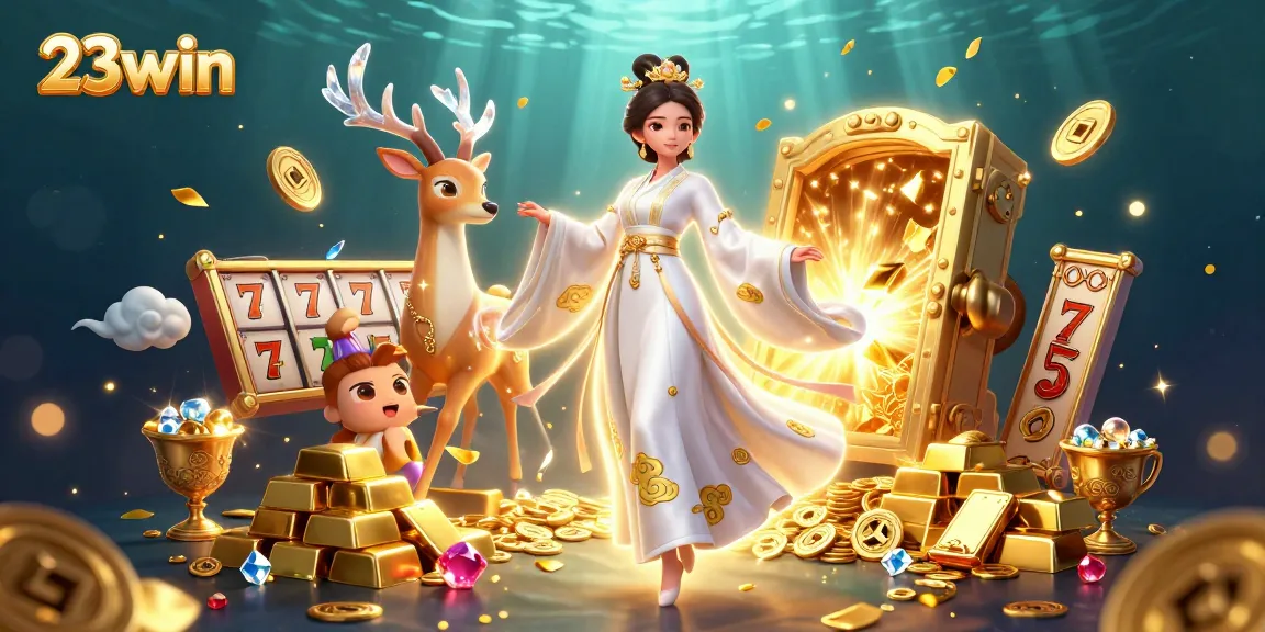 Experience the excitement of betting at 23win with vibrant slot reels and jackpot elements.