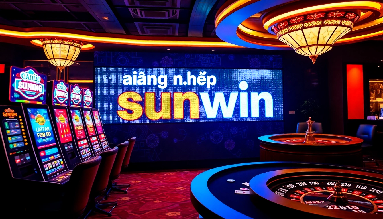 Experience the excitement of Đăng nhập sunwin at a vibrant casino with gaming tables and slot machines.