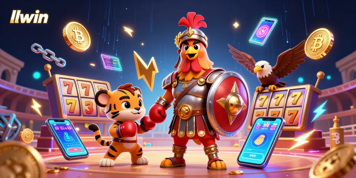 Engage in thrilling gameplay with llwin, featuring a gladiator rooster and casino elements.