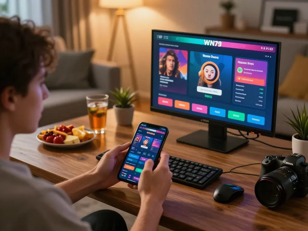 Player enjoying live betting on WIN79 mobile platform, capturing the excitement of online gambling.