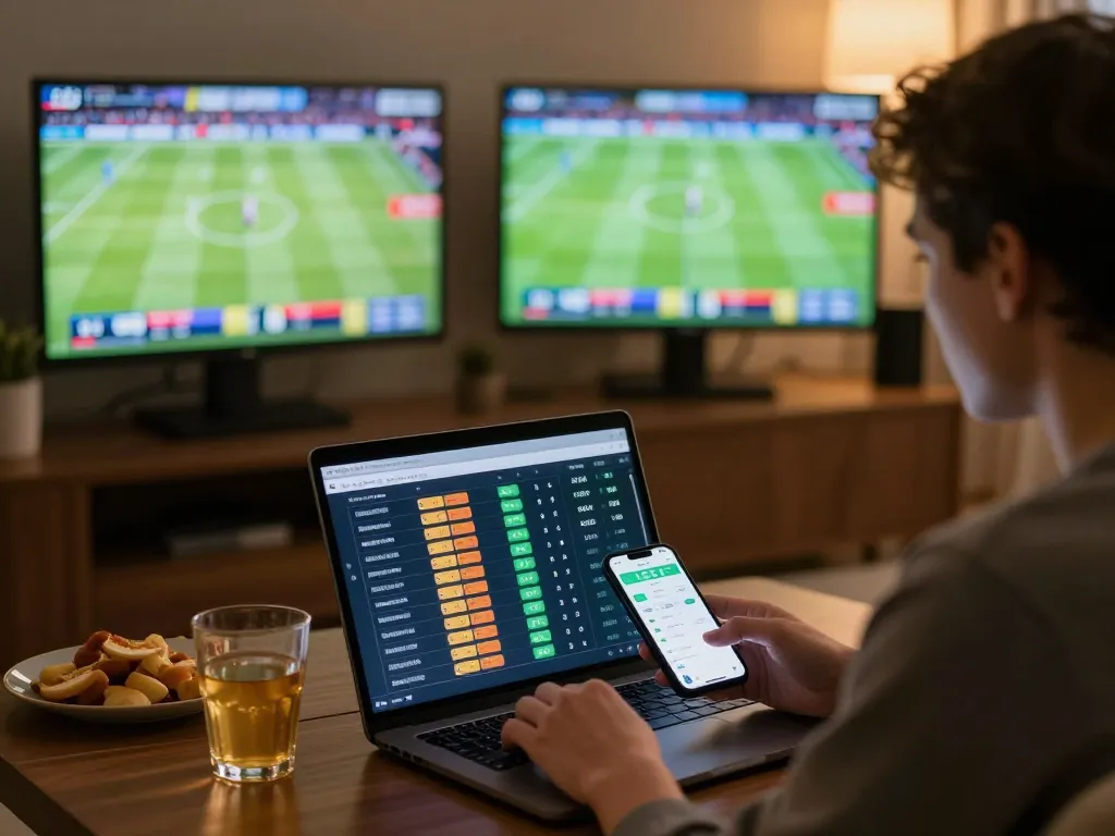 Tỷ lệ kèo nhà cái 5 displayed on live betting screens during an evening sports analysis session