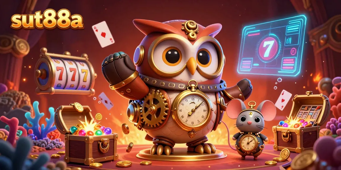 Experience thrilling slot action with sut88a's steampunk owl and exciting casino elements!