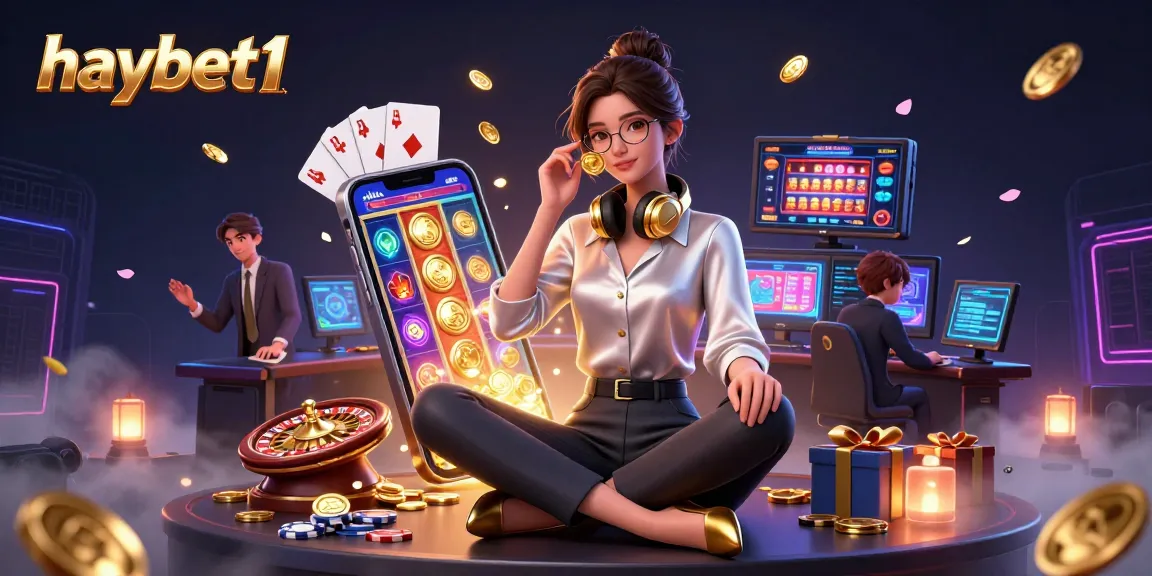 Haybet1 gaming setup showcasing a professional Asian woman mastering casino strategies.