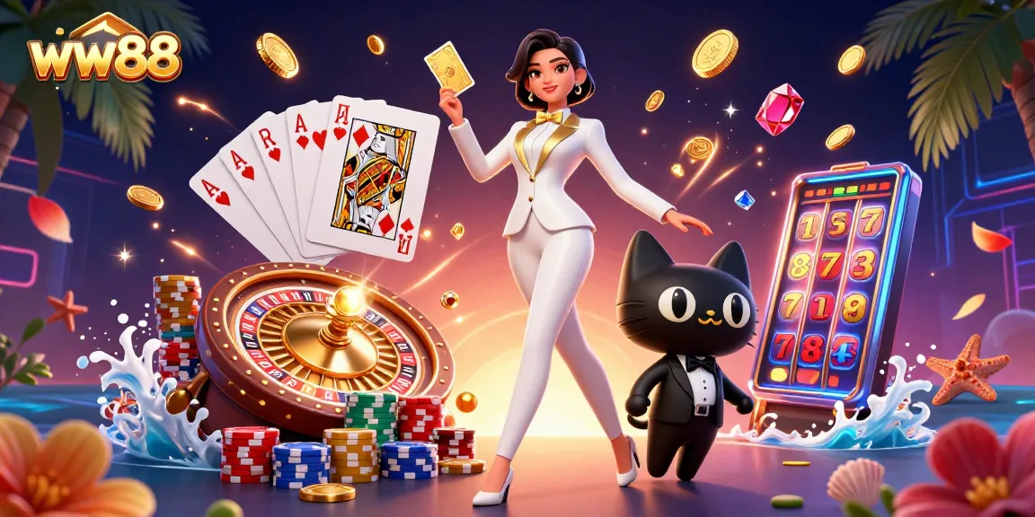 Experience thrilling gameplay at ww88 with a glamorous dealer and vibrant casino elements.