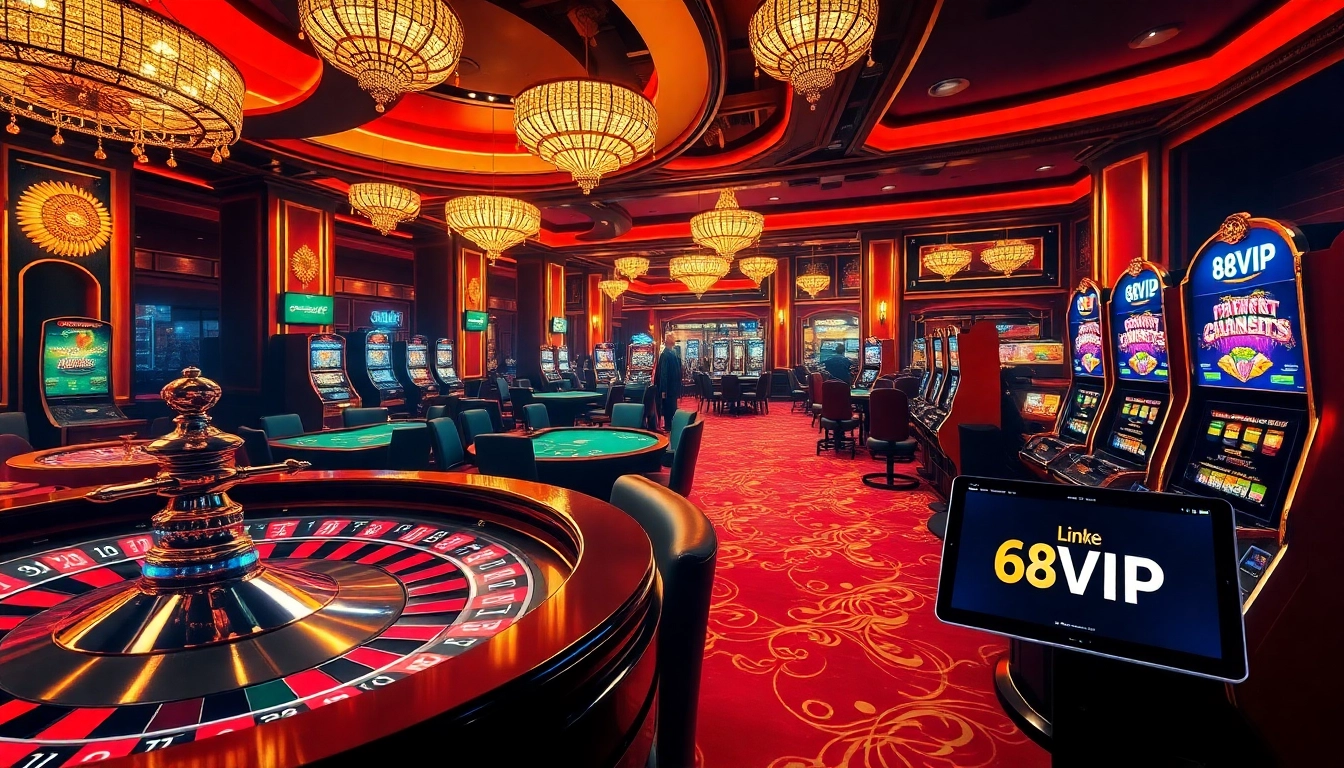 Experience the excitement at Link Vào Nhà Cái 68VIP, showcasing vibrant casino action with poker tables and roulette.
