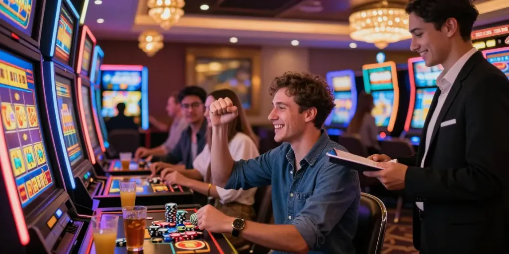 Exciting gaming scene at DA88 casino with players celebrating wins.