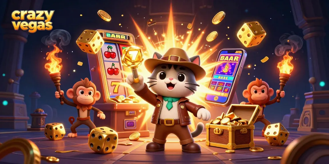 Explore high-stakes gaming at crazyvegas with vibrant characters discovering golden casino treasures.