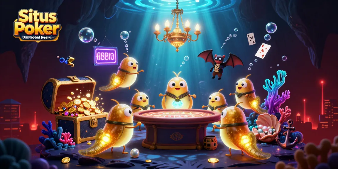Situs Poker Dominobet Resmi lights up the gaming experience with vibrant glowworms and casino elements.