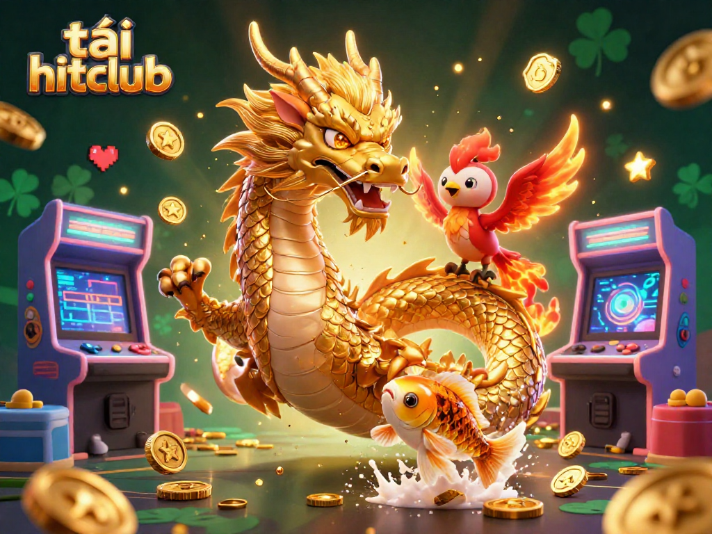 Engage in thrilling gameplay at tải hitclub with dynamic dragon and phoenix illustration.