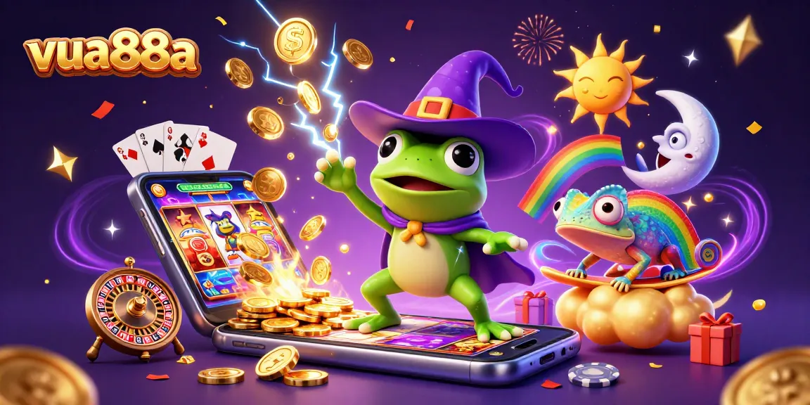 Engage with vua88a’s vibrant casino scene featuring colorful games and magical characters.