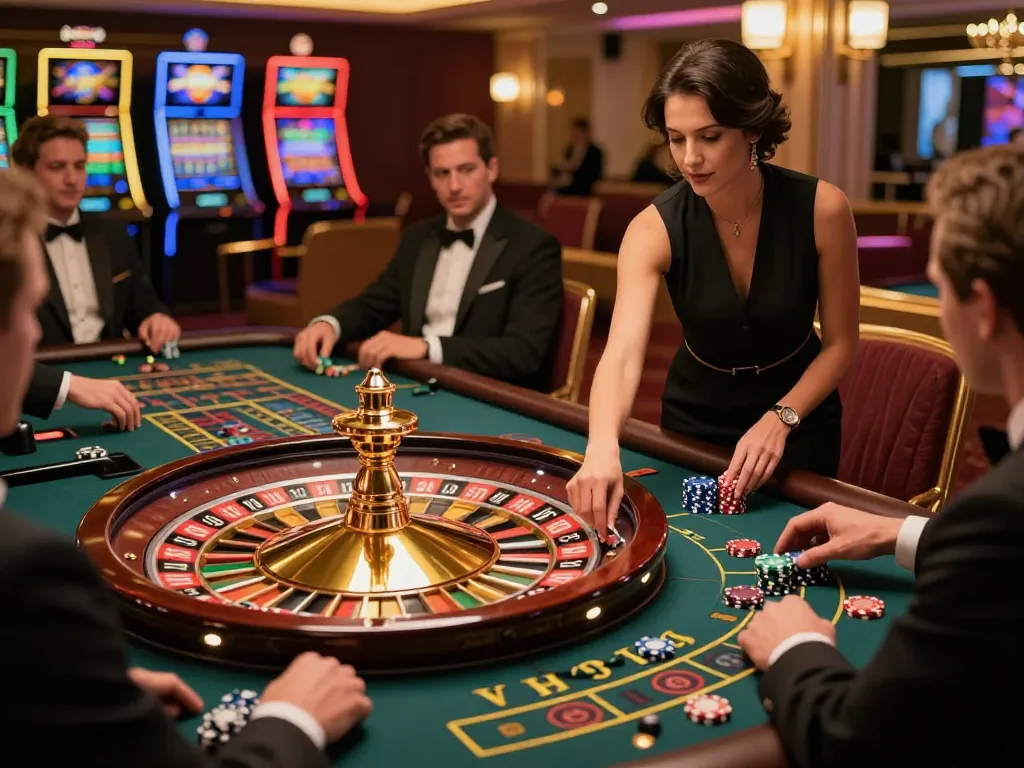Experience the excitement of go88 at a luxury roulette table with players eagerly placing bets.