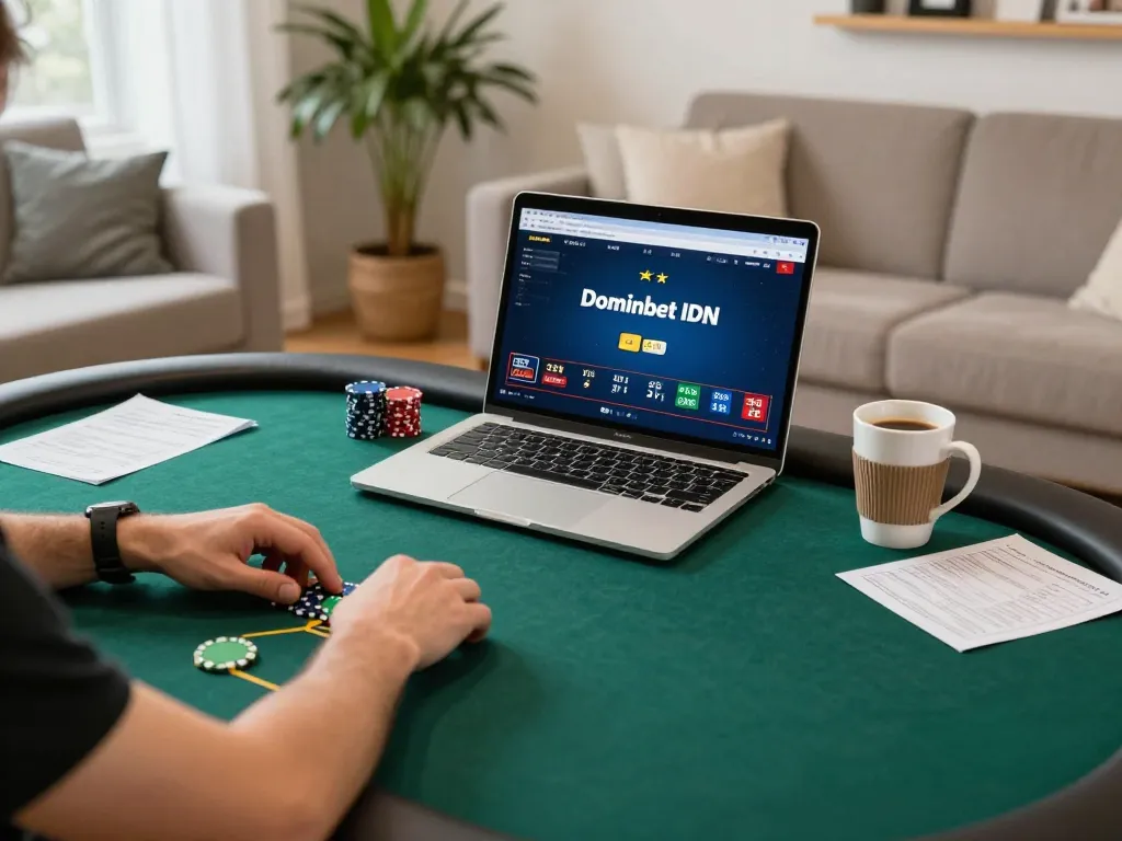 Engaged player participating in Dominobet IDN Poker online session, showcasing strategy and bet placement.