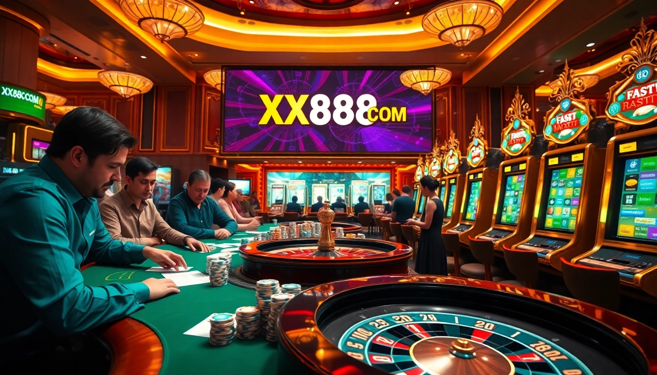 Players enjoying diverse casino games at XX88 COM, experiencing excitement and luxury.
