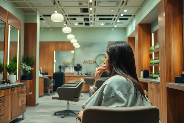 Omnia Salon: Professional stylist providing a haircut in a serene, eco-friendly environment.