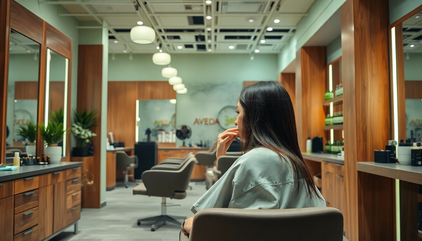 Omnia Salon: Professional stylist providing a haircut in a serene, eco-friendly environment.