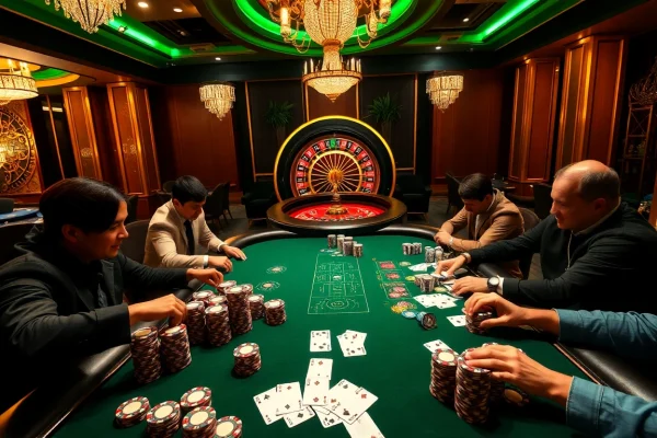 Experience high-stakes play with SX88 poker action at a luxurious casino table.