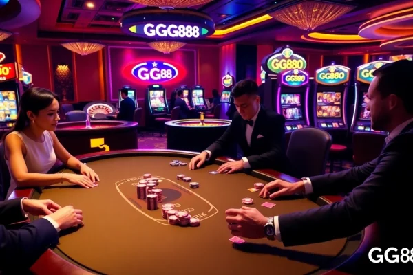 Experience thrilling gameplay at a high-stakes GG88 casino with vibrant poker chips and roulette.