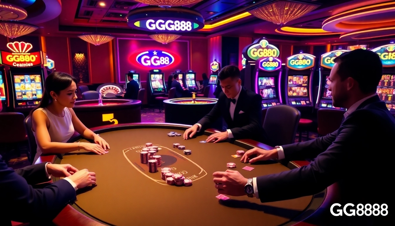 Experience thrilling gameplay at a high-stakes GG88 casino with vibrant poker chips and roulette.