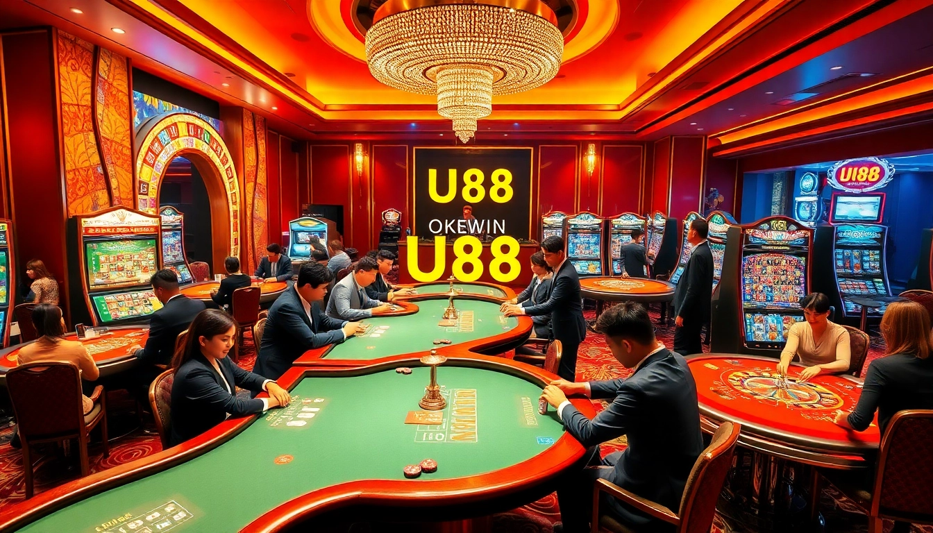 Experience the excitement of gambling at UU88 OKWIN, featuring vibrant casino tables and lively gameplay.