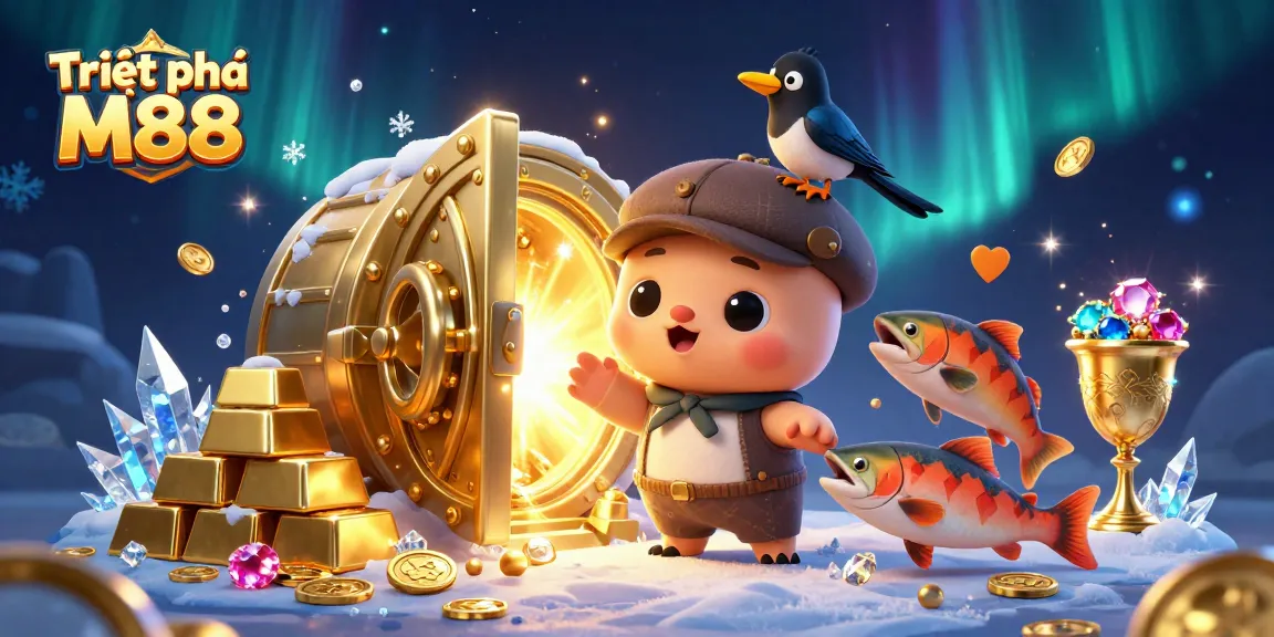 Engage with Triệt phá M88 in a vibrant scene showcasing cartoon Nessie and treasures.