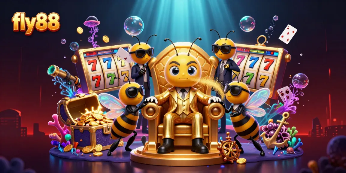 Experience thrilling gaming at fly88 with a vibrant illustration showcasing a 3D mob boss and exciting casino elements.